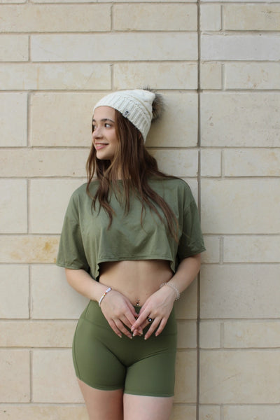 Cropped Olive Green Workout T-Shirt